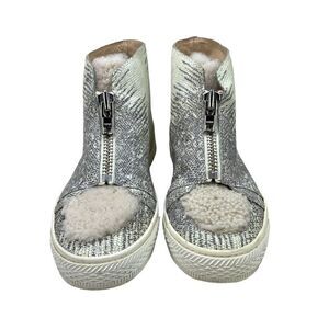 Loeffler Randall Devin Lizard Embossed Shearling High-Top Zip Sneakers | Size 6